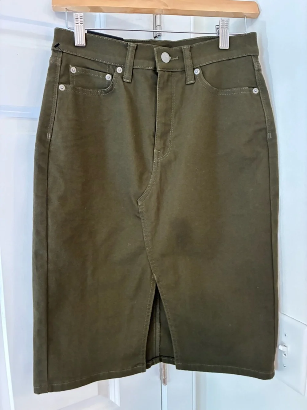 NEW! Banana Republic Olive Green High-Waist Pencil Skirt with Front Slit